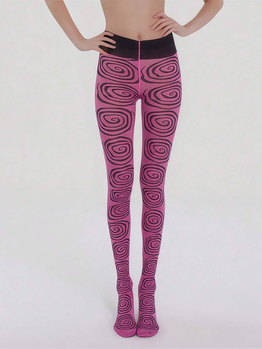 Women Sheer Tights Control Top Pantyhose Y2k Polka Dot Skinny Mesh Tights Fishnet Socking Leggings - 玫紅色 - 查看 1