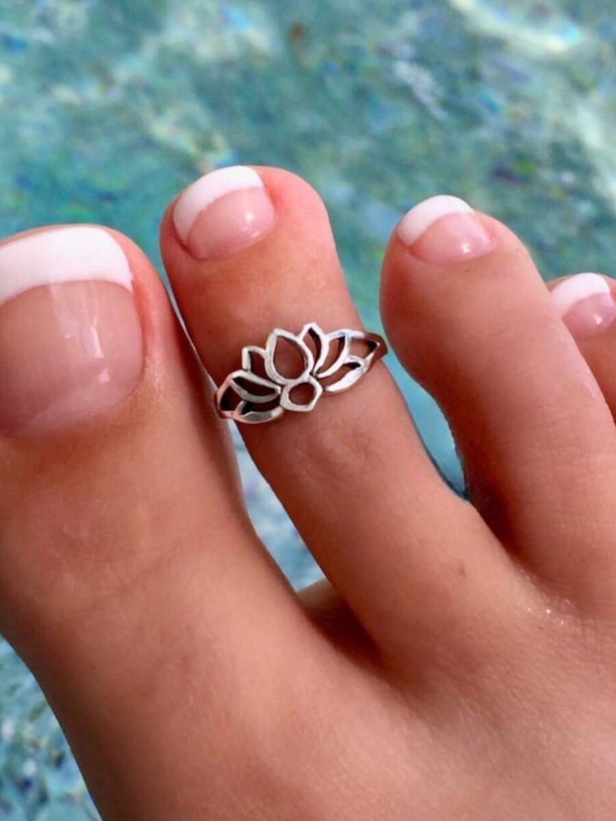 Anillo de dedo del pie o anillo midi de flor de loto de color plata | Anillo de dedo del pie ajustable para mujer | Para usar solo o en pareja en ocasiones diarias y casuales, regalo de cumpleaños de joyería