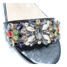 Fashionable Shallow Gold Rhinestone Chunky Low Heel Sandals For Women For Spring And Summer - Black - View 3