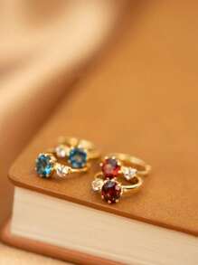 1 par de pendientes elegantes y retro de plata de ley 925 con circonita roja mini para atuendos de fiesta de mujeres
