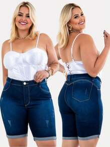 Kit 2 Bermuda Feminina Plus Size Jeans Com Lycla (Elastano)