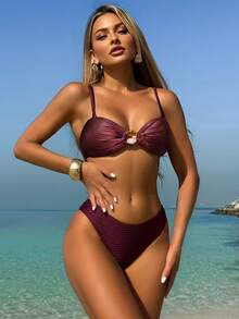 Conjunto de bikini de verano para mujer con traje de baño dividido y una falda de red retro de tres piezas para resort