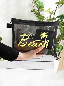 Beach Bags,Beach Letter Print Makeup Bag,Gift Bag Zipper Bag For Travel,Lightweight Storage Bag, Coin Purse, Zipper Clutch Pouch,Pouch Bags Cosmetics Bag Makeup Storage Bagtravel Essentials Vacation Summer Holiday Back To School School Stuff Bag For School Wash Bag Travel - Multicolor - View 7