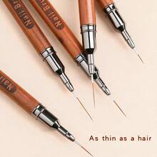 A Set Of 5 Wood Grain Manicure Line Pens With Extremely Thin Smudged Painting Flower Brush Solid Wood Engraving Pen Rod Multi-Functional Manicure Tools Suitable For Painting Lines And Pattern DIY - Brown - View 8
