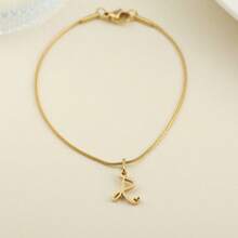 1pc Stainless Steel Fine Round Snake Chain Bracelet For Women, With 26 Alphabet Friendship Bracelet, Elegant Accessory Gift For Graduation, Holiday, All Year Round