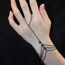 1pc Fashionable Vintage Black Wheel Bead Multi-Layer Rings Chain Bracelet