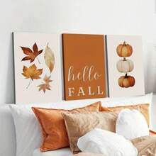 3 piezas Cuadros de arte de pared abstracto moderno de hojas de otoño y calabazas, pintura sobre lienzo vibrante para decoración de pared de otoño en el hogar