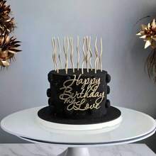 1个/3个/6个金色简约风格“生日快乐”蛋糕装饰插牌，亚克力材质，适合生日派对蛋糕侧面装饰 - 彩色 - 查看 4