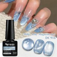 Mtssii 7毫升牛奶果冻蓝月光猫磁性凝胶指甲油 10毫升水润果冻透明色可卸美甲凝胶指甲油 美甲用品 指甲 - 淺藍色 - 查看 6