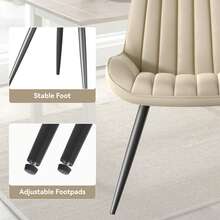 Esszimmerstühle  2er Set, Polsterstühle mit 5 cm Sitzkissen ,Künstlicher Stoff Dining Chair, Küchenstuhl mit Rückenlehne, Moderne Sessel, Metallbeine, Beige - Beige - Übersicht 6