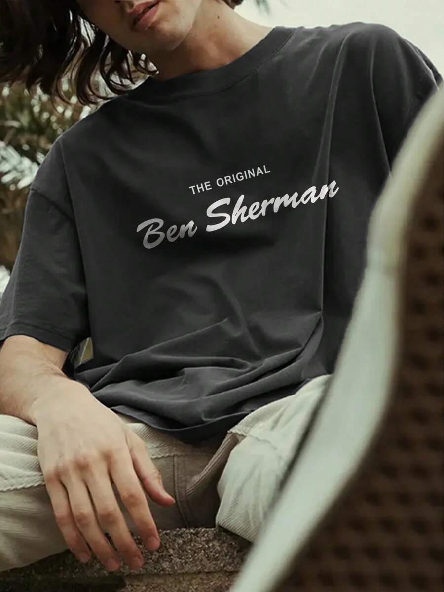 Áo thun họa tiết "The Original Ben Sherman" dành cho nam, Áo thun mùa hè thường ngày cổ tròn tay ngắn màu xám, Có thể giặt bằng máy, Mặc ngoài trời thoải mái, Áo sơ mi thường ngày có thể giặt được - Xám - Xem 1