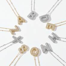1pc Fashionable Gold A-Z 26 Bubble Letter Pendant Necklace, Suitable For Men & Women Daily Wear