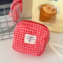 1 pieza Bolsa de maquillaje de estilo reticulado, juego de bolsos de estilo coreano acolchado en color rosa rojo, estilo Ins, elementos esenciales de vacaciones para niñas, bolsa con cremallera de gran capacidad, cartera, bolsa para tampones, bolsa de belleza con estampado de mariposa, accesorios esenciales de primavera para damas, bolsa de almacenamiento de uso diario para viajes, regalo para boda, dama de honor, Navidad, Día de la Madre, Día de la Enfermera, Día del Maestro