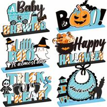 6 Stück Halloween Deko, hölzerner Trick or Treat Tisch Mittelpunkt, Party Zubehör