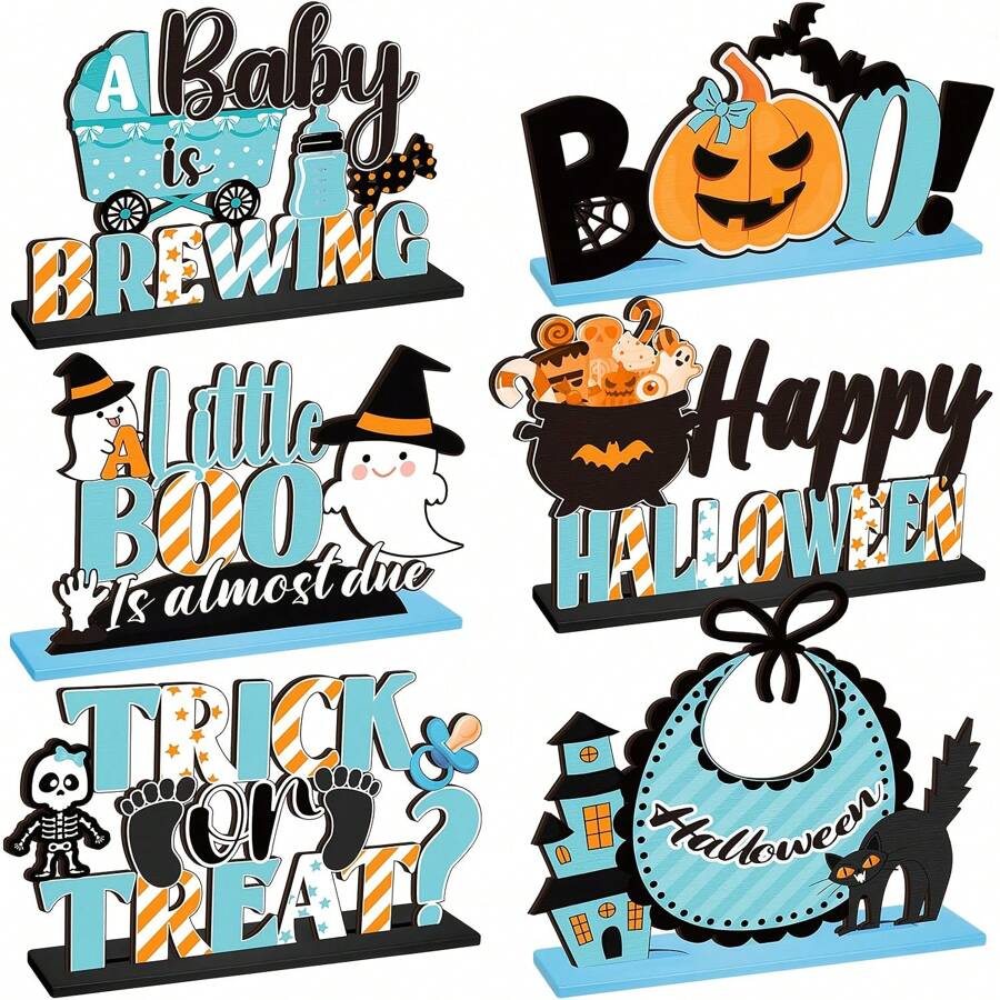 6 Stück Halloween Deko, hölzerner Trick or Treat Tisch Mittelpunkt, Party Zubehör