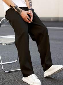 Herren Outdoor Lässig einfarbige gerade Taschen Kordelzug Hose Gerade Bein Hose, dünn, einfarbige Ausgehhose