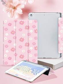 Minimalist Pink Floral Pattern Tablet Protective Case, Compatible With IPad 9.7/10.2/10.5/10.9/12.9/Pro 11 (10th Gen), Galaxy Tab S6 Lite 10.4", Kindle Paperwhite (12th Gen, 2024), Kindle (11th Gen, 2022), Soft Shock-Proof Protection, Smart Stand/Auto Wake/Sleep Function - Multicolor - View 4