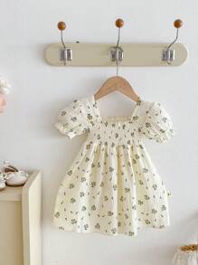 Korean Style Baby Girls' Spring Ditsy Floral Princess Dress, Cute Sweet Mini Dress