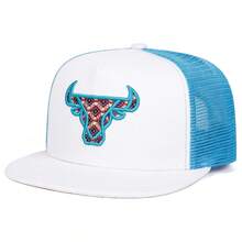 1 pieza Gorra de béisbol tipo snapback con bordado de cabeza de buey para hombre, gorra casual para estilo urbano, adecuada para primavera, otoño, viajes, vacaciones y playa