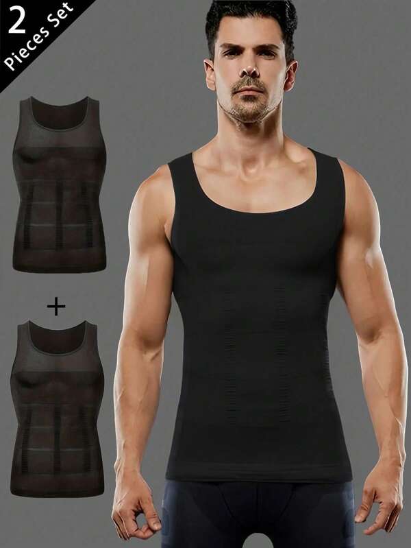 Men's 2 Pes Compression Shirt Slimming Body ShaperVest Gym Workout Tank Top Sleeveless AbdomenShapewear Gynecomastia Compression Shirts, TummyControl Undershirts-Change In Seconds