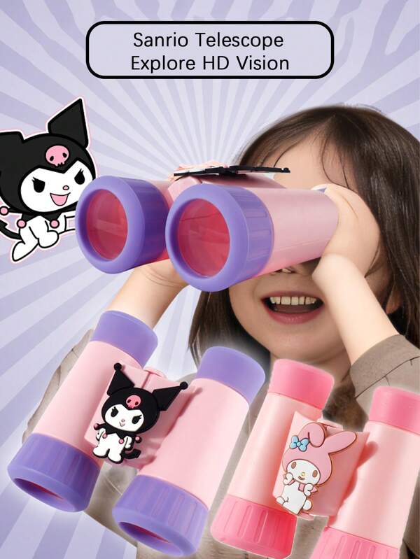 Sanrio Juguetes telescópicos de Kuromi y My Melody de Sanrio con pegatinas DIY, 4 x aumento de distancia focal que proporciona imágenes nítidas, cojín de silicona para protección ocular. Se ajusta cómodamente a los ojos. Binoculares portátiles HD como juguetes para niños.