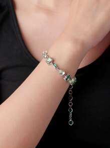 1 pieza Pulsera verde dulce para mujer, con incrustación de circonita cúbica, lujosa y de moda, versátil, regalo de amistad