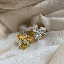 Boucles d'oreilles fleur 3D bicolore en zircone vintage, boucles d'oreilles minimalistes rétro, accessoire de mode léger et de luxe pour femme