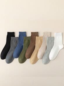 9 Pairs Men Solid Color Mid-Calf Socks, Soft & Comfortable, Versatile Long Socks Suitable For Daily Wear, Casual, Sports, Business, Autumn/Winter