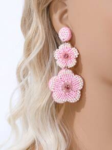 1 Pair Handcrafted Elegant Luxurious Vibrant Vintage Beaded Floral Bohemian Earrings, Suitable For Women's Daily, Festival, Holiday Wear