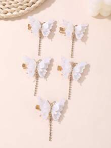 5pcs/15pcs Set Glitter Butterfly Hair Clips For Girls
