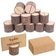 40 pezzi/20 pezzi Supporti in legno per segnaposto, Supporti rustici premium per numeri di tavolo, Cartoncini segnaposto in carta kraft, Porta foto in legno, Ottimi per nomi dei tavoli per matrimoni e altro!