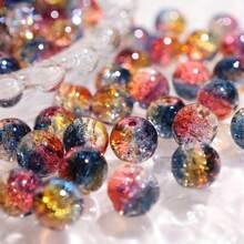 50颗米红色黑色渐变雪花裂纹珠琥珀色透明玻璃珠8毫米直孔珠 - 闪亮吊坠、手链、项链、耳环，适用于DIY珠宝制作 - 小型企业工艺品材料 - 米紅黑漸層珠 - 查看 4