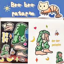 24 件 Tung Tung Tung Sahur 动物娃娃贴纸包 - 耐用防水乙烯基贴花，适用于滑板、笔记本电脑和自行车 | 易剥离粘贴，防褪色卡通图案，DIY 面部敷料贴纸，非常适合派对礼物、学校礼物、节日礼品袋、毛绒玩具贴纸、Huto 玩具、Tangu 主题、Tralala 模型珠宝、Sahur 主题、Tralero、意大利脑腐烂 - 彩色 - 查看 12