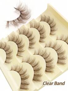 Rikuaild 5 Pairs Cartoon Style Brown False Eyelashes, Anime Style, Natural & Lightweight, Thin & Soft, Brown Lash Extensions With Transparent Band, Reusable, 3D Fluffy Cat Eye Effect Fake Lashes - Lông mi giả Cat Elf - Xem 5