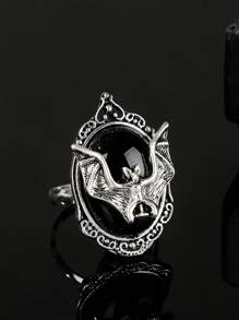 1pc Punk Style Dark Night Ghost Witch Ring, Vintage Fashion Halloween Party 3D Resin Ghost Pattern Ring