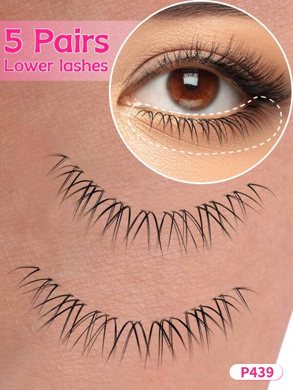 MKHLINA 5 paires de faux cils inférieurs au look naturel, réutilisables, longue durée, faux cils sous les yeux, extensions de cils DIY pour débutants, faciles à utiliser, tige transparente, qualité salon, extensions de faux cils à bandes (P028-49H)