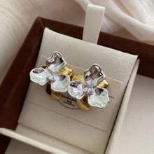 Boucles d'oreilles fleur 3D bicolore en zircone vintage, boucles d'oreilles minimalistes rétro, accessoire de mode léger et de luxe pour femme