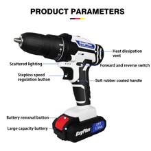 AutoFu Cordless Power Drill Set Electric Screwdriver Drill Set With Variable Speed, 25+1 Torque With Led Light, Battery & Fast Charger, 3/8" Keyless Chuck Driver Tool With Drill Bits,1 Kit Box