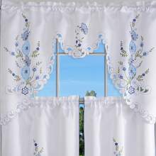 3pcs Spring Floral Curtain Set - Embroidered Butterfly Curtain Set, Handcrafted Cutwork Design, Light-Filtering Polyester Satin Rod Pocket Curtain Set For Kitchen, Living Room, Bedroom, Bathroom - With Butterfly Accents For Wedding Party,Outdoor Decor