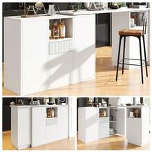 Flieks 360° Swivelling Bar Table, Breakfast Bar With Open Storage Space, Modern And Sleek Design, Innovative Kitchen Islands, Suitable For Dining Room, 198.5x30x75cm - White - View 8