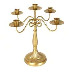 1pc Vintage Gold Candle Holder - Metal Candelabra With 3 Or 5 Arms, For Formal Events, Weddings, Churches, Holiday Decorations, Christmas - Cone Shaped Candle Stand - Decor Accessory