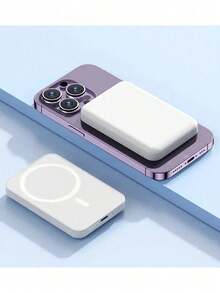 Pack Magsafe Powerbank 5000 mAh Batería Inalámbrica Para Celular Ip  X .11.12.13.14.15.16pro Max  Battery  Entrada Lightning Con Manzanas - Blanco - Ver 2