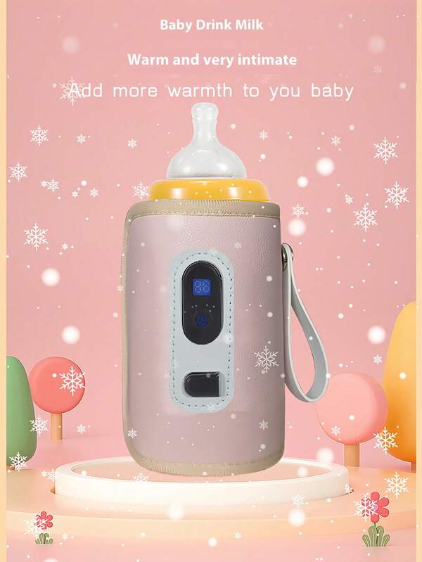 1 Stück digitaler 5-stufig einstellbarer Milchfläschchenwärmer-Ärmel, tragbarer Milcherwärmer mit konstanter Temperatur, USB aufladbar, aus Kunstleder gefertigt, unverzichtbares Geschenk für neugeborene Baby Jungen und -mädchen