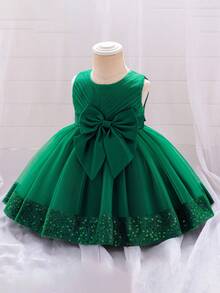 Baby Girls Ball Gown Dress Sleeveless Round Neck Sequins Hem Tulle Patchwork A-Line Dresses Toddler Party Dress Formal Dress Toddler Birthday Wedding Dress - 綠色 - 查看 5