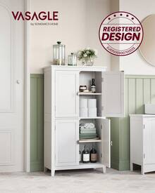 VASAGLE Mueble de Baño, Armario de Baño, Armario de Cocina, con 4 Puertas, Estantes Ajustables, 30 x 60 x 110 cm, Blanco - Nube blanca - Ver 4