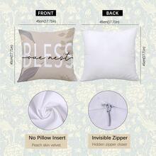 4 件极简主义抽象波西米亚叶几何“祝福之家”抱枕套，单面印花桃色天鹅绒，45*45/50*50/40*40 厘米靠垫套适用于现代简约沙发客厅装饰、礼品、派对装饰 - 彩色 - 查看 2