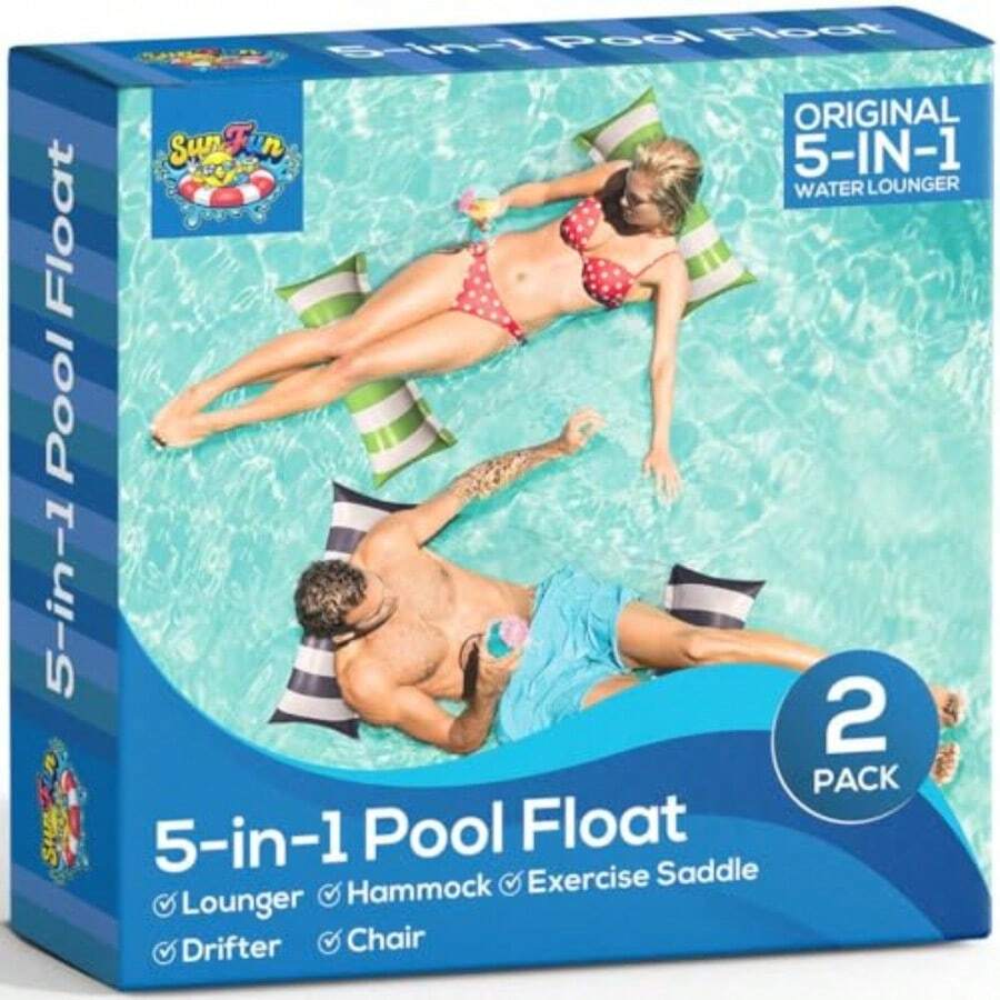 Mejor compañía Tumbona inflable para piscina, flotador de hamaca de agua multifuncional 5 en 1 para adultos, Paquete de 2 en verde lima y azul marino - Verde lima y azul marino - Ver 1
