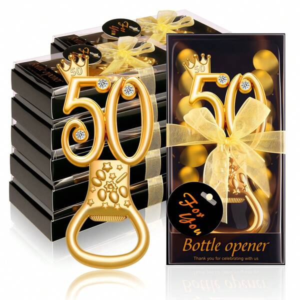 Goldfarbener Flaschenöffner, geeignet als Gastgeschenke oder Andenken zur 50. Geburtstagsparty oder als beliebteste Dekoration zur 50. Hochzeitsjubiläumsparty im Gold- und Schwarzthema, Parteigeschenke, Geschenke für Familientreffen, Geschenke für Vater, Mutter, Lehrer, Schwester, lustige Geschenke, Geschenke für Freunde