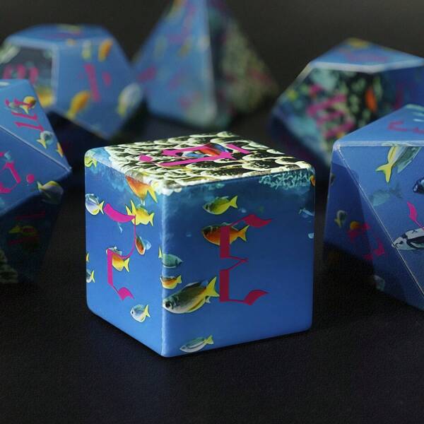 7pcs 28mm Ocean Themed Polyhedral Dice With Red Numbers, Suitable For Outdoor Parties, Board Games