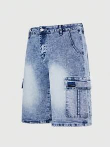 Shorts cargo casuales de denim elástico con múltiples bolsillos para hombre